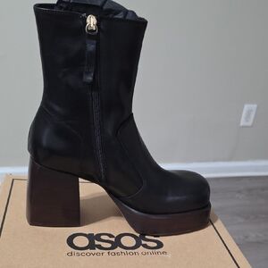 ASOS Black Heeled Boots with Platform